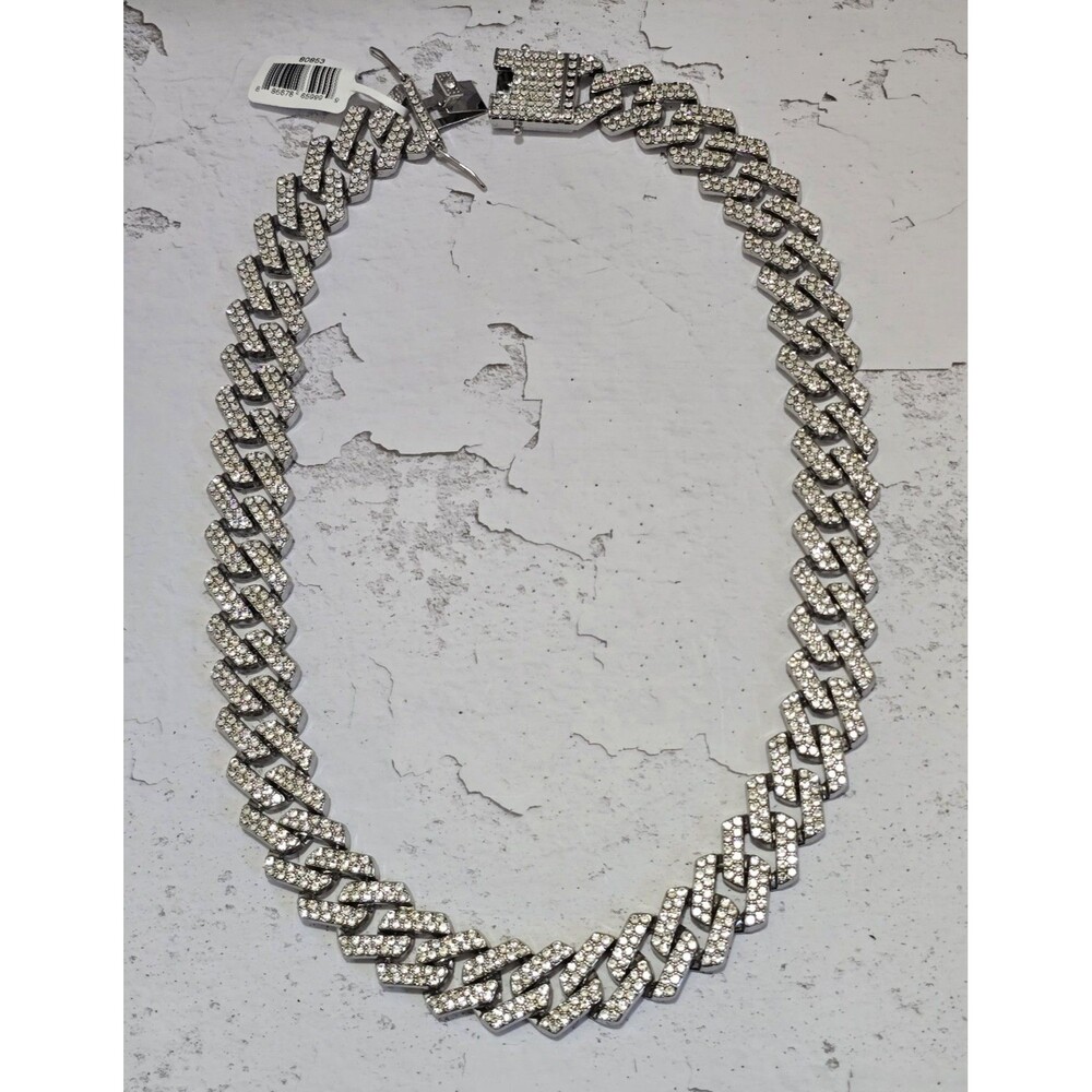 Invicta Elements Men's Iced out Cuban Chain Necklace Silver 80853 Brand New
